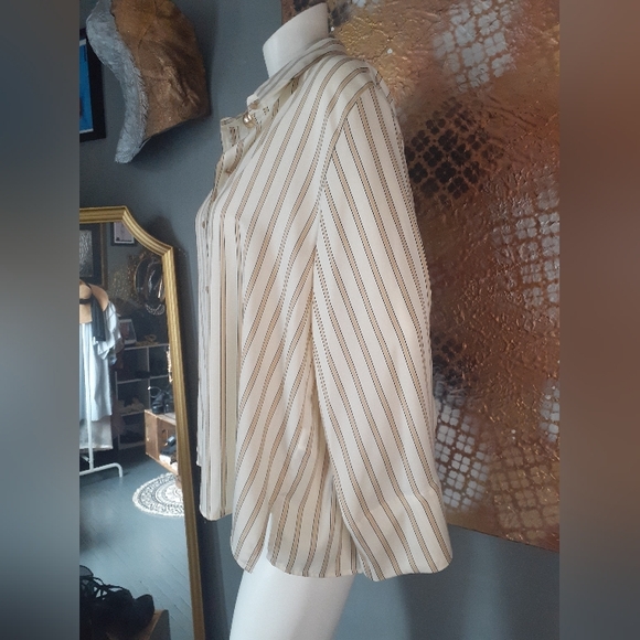 Zara Oversized Striped Cream Button-Up Blouse - Picture 6 of 14